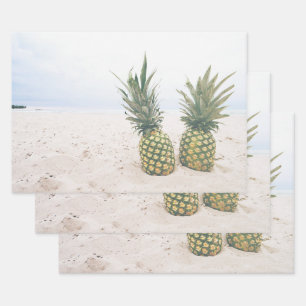Feuille De Papier Cadeau Photo de 2 ananas sur une plage