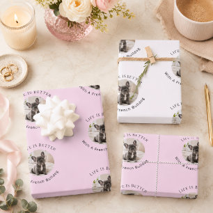 Feuille De Papier Cadeau Photo de Bouledogue Français La vie est meilleure