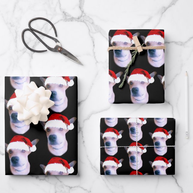 Feuille De Papier Cadeau Photo de chien personnalisée Noël (Recto)