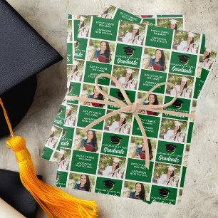 Feuille De Papier Cadeau Photo de Graduation Verte Diplômée Personnalisée