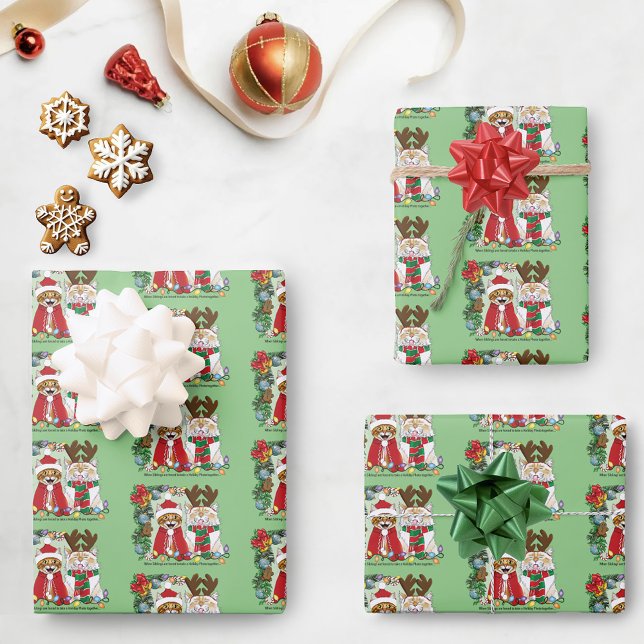 Feuille De Papier Cadeau Photo de Noël annuelle du chat (Créateur téléchargé)