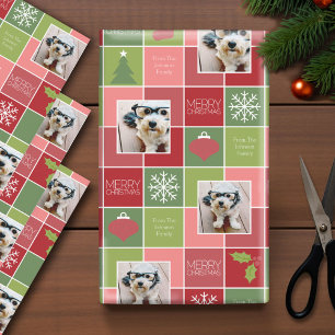 Feuille De Papier Cadeau Photo de Noël rouge et vert avec type Whimsical