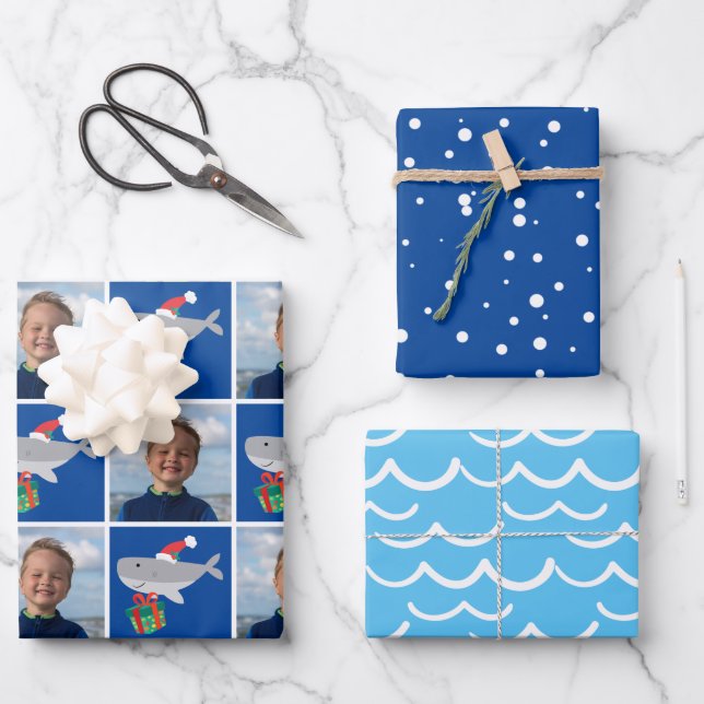 Feuille De Papier Cadeau Photo de requin Père Noël (Recto)