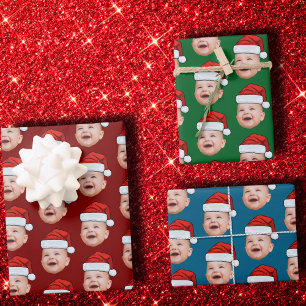 Feuille De Papier Cadeau Photo de visage de bébé personnalisé Noël du Père 