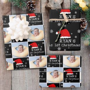 Feuille De Papier Cadeau Photo du 1er Noël de bébé Chapeau de Père Noël Flo
