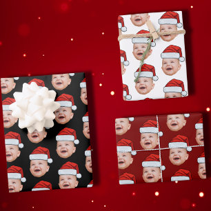 Feuille De Papier Cadeau Photo du visage de bébé personnalisé Santa Hat