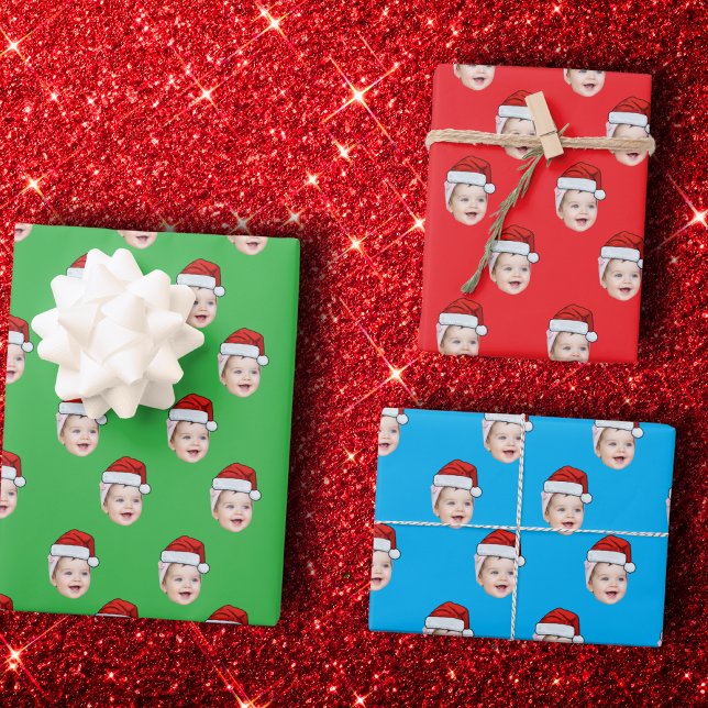 Feuille De Papier Cadeau Photo du visage personnalisé Santa Hat Christmas G (Créateur téléchargé)