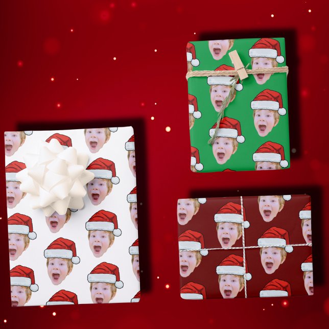 Feuille De Papier Cadeau Photo moderne personnalisée Visage Père Noël Casqu (Créateur téléchargé)