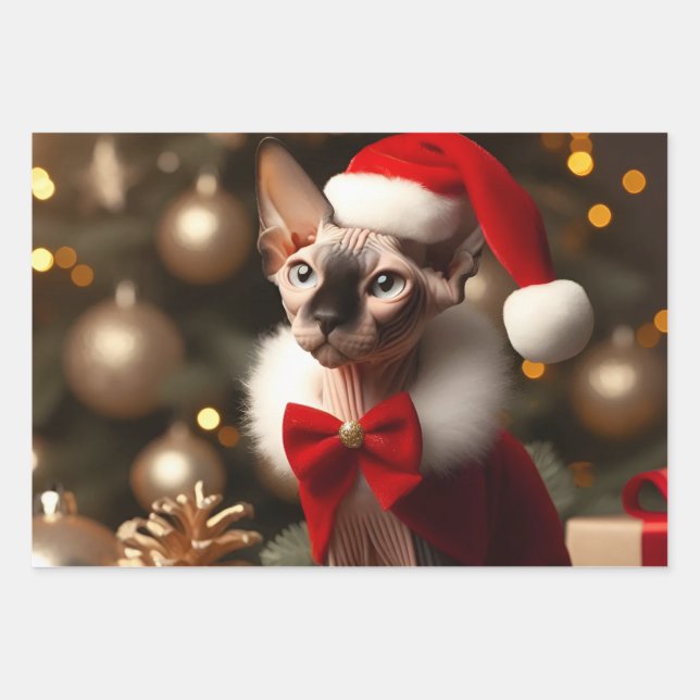 Feuille De Papier Cadeau Photo personnalisée Sphynx Chat cadeau de Noël (Devant)