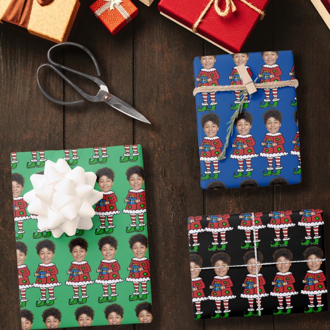 Feuille De Papier Cadeau Photo Personnalisée Visage Elf Noël Photo Personna (Créateur téléchargé)