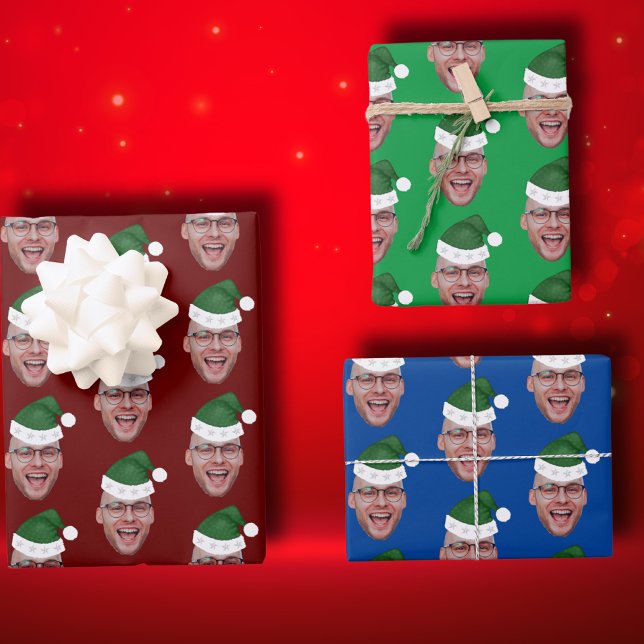 Feuille De Papier Cadeau Photo personnalisée Visage Santa Hat Motif répétit (Créateur téléchargé)