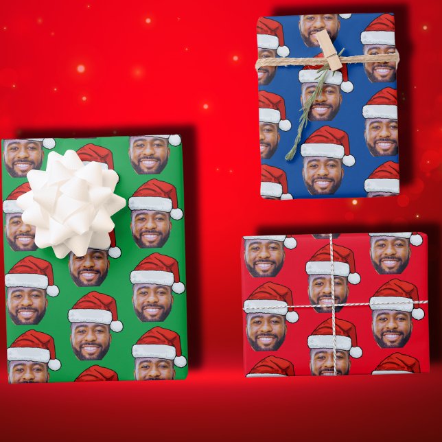 Feuille De Papier Cadeau Photo sur Visage Personnalisé Santa Face Hat (Créateur téléchargé)