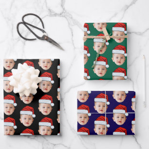 Feuille De Papier Cadeau Photo Tête de bébé personnalisée Photo Santa Hat X