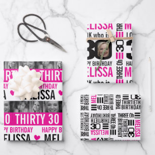 Feuille De Papier Cadeau Photos de 30e anniversaire de sexe féminin noir bl
