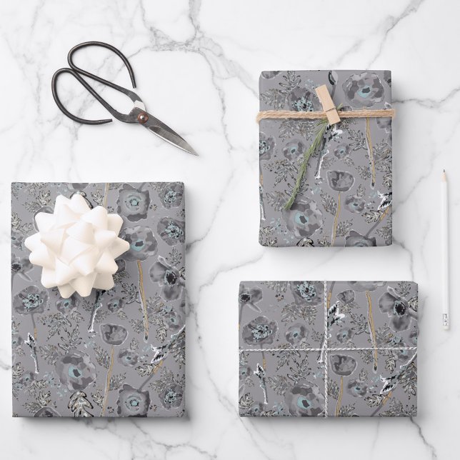 Feuille De Papier Cadeau Photos Florales Aquarelle Cadeau Motif (Floral Poppies Watercolor Pattern Gift Wrapping Paper Sheets from Studio Posies.)