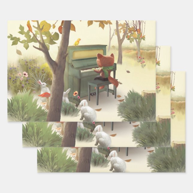 Feuille De Papier Cadeau Pianiste des bois (Lot)