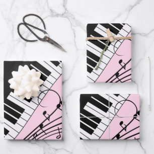 Feuille De Papier Cadeau Piano Keyboard Black and White Music Design Pink