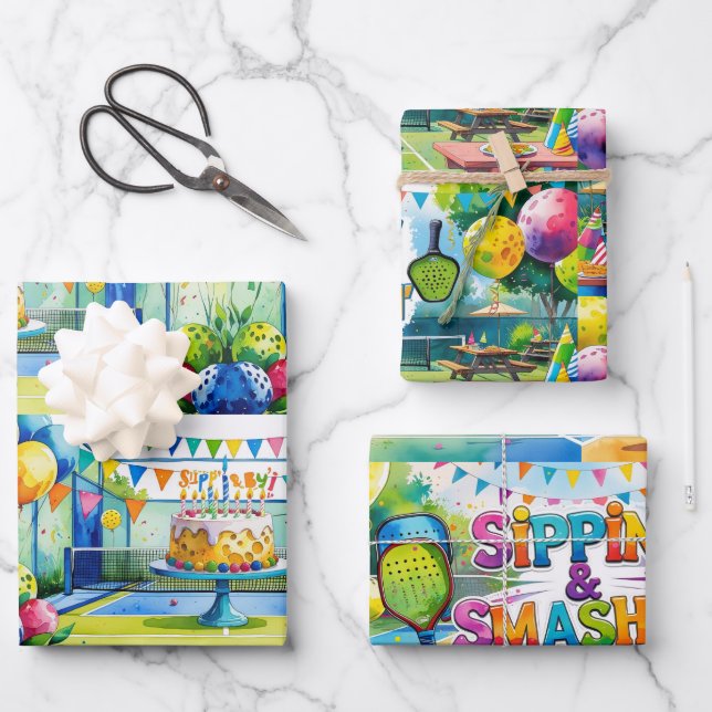 Feuille De Papier Cadeau Pickleball Anniversaire thème (Recto)