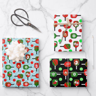 Feuille De Papier Cadeau Pickleball de Noël Rouge Vert Bleu Flèches de neig