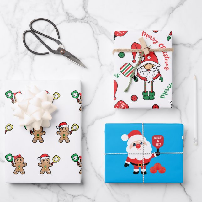 Feuille De Papier Cadeau Pickleball 🎅 🎁 Joyeux Enveloppement de Noël (Recto)