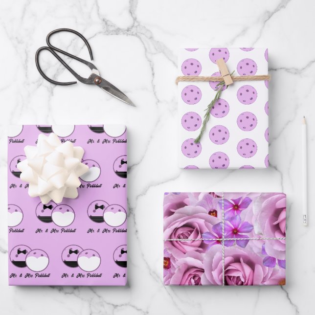 Feuille De Papier Cadeau Pickleball Mariage Lavender Personnaliser Envelopp (Recto)
