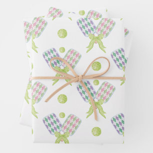 Feuille De Papier Cadeau Pickleball Paddles de Jacquard d'aquarelle Preppy