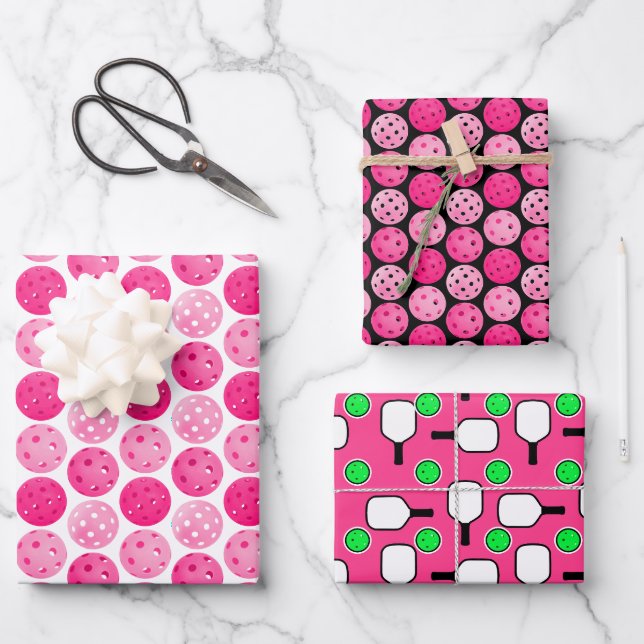 Feuille De Papier Cadeau Pickleball Pink White Green Black Pickleball Party (Recto)