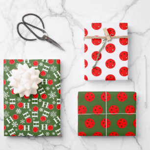 Feuille De Papier Cadeau Pickleball rouge vert Noël Ho Ho Ho Flèche de neig