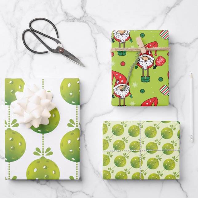 Feuille De Papier Cadeau Pickleball vert 🎅 🎁 Joyeux Noël (Recto)