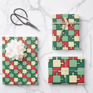 Feuille De Papier Cadeau Pièce de puzzle rouge rouge de Noël Motif