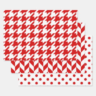 Feuille De Papier Cadeau Pied-de-poule, Chevrons, Points DIY Couleurs Blanc