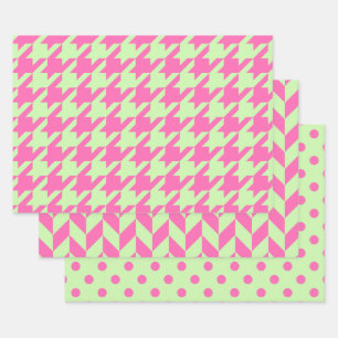 Feuille De Papier Cadeau Pied de poule, Sergé, Points DIY Céleri roses