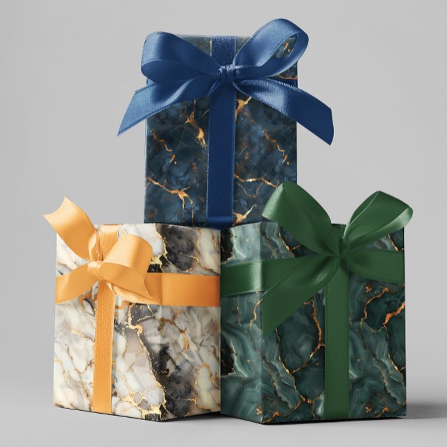Feuille De Papier Cadeau Pierre de marbre Or apparence métallique (Créateur téléchargé)