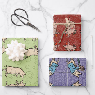Feuille De Papier Cadeau Pigs Danser Antique Piggy Dance Jig