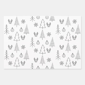 Feuille De Papier Cadeau Pinceau De Noël Noir Et Blanc Minimaliste