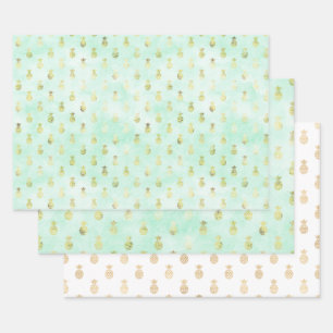 Feuille De Papier Cadeau Pinceau Glam Gold Ananas Tropical