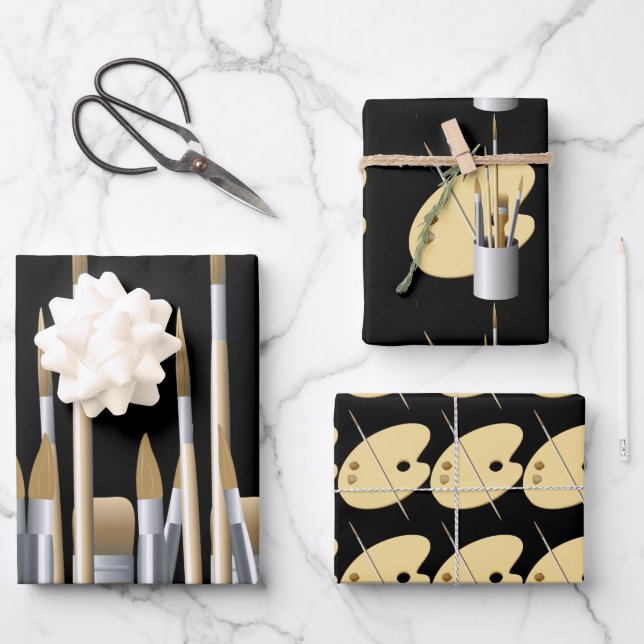 Feuille De Papier Cadeau Pinceaux et palette d'artistes (Recto)