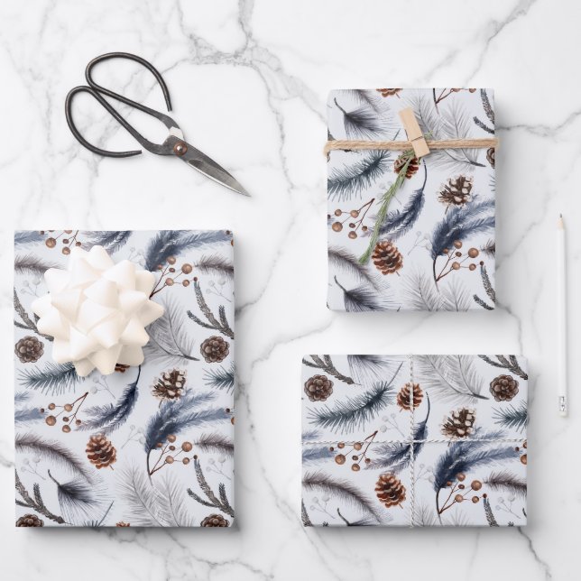 Feuille De Papier Cadeau Pine Cones et aiguilles de pin Noël Motif (Recto)