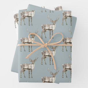 Feuille De Papier Cadeau Pine de Noël Vert Cerf Rustique