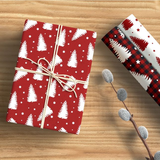 Feuille De Papier Cadeau Pine Tree Red Buffalo Plaid Holiday (Créateur téléchargé)