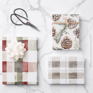 Feuille De Papier Cadeau Pine Vert ivoire Rouge rayures Noël