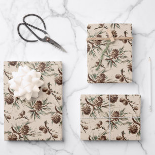 Feuille De Papier Cadeau Pinecones de Noël rétro Vintage
