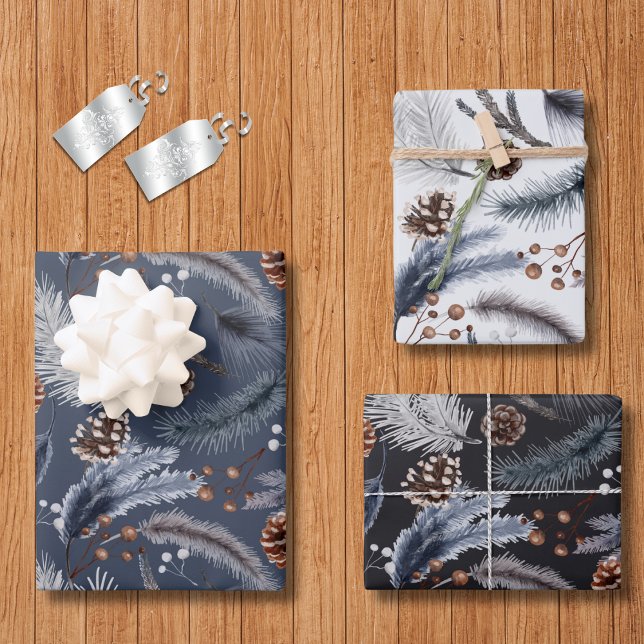 Feuille De Papier Cadeau Pinecones Festive hiver ou Noël Botanique (Pine Cones Festive Winter or Christmas Botanical Wrapping Paper Sheets)