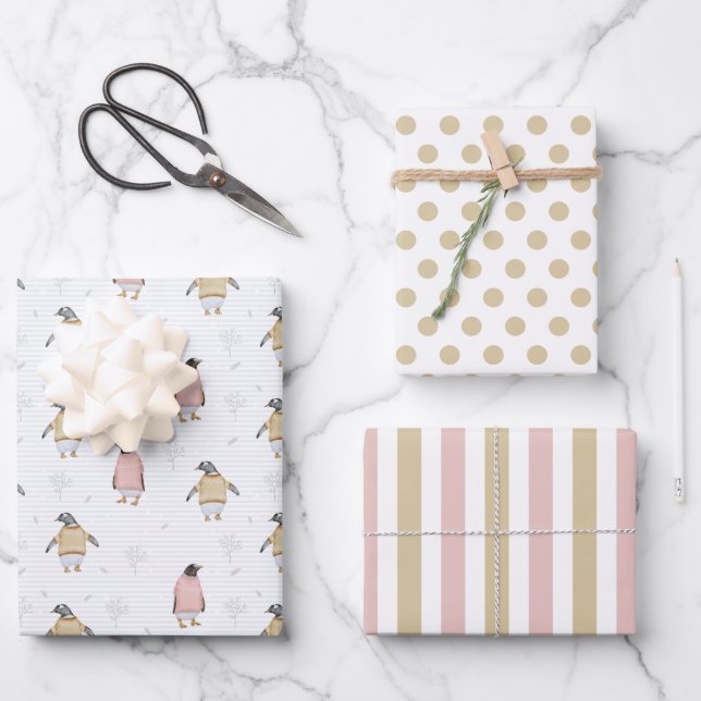 Feuille De Papier Cadeau Pingouin dans les pulvérisateurs Enveloppement de  (Recto)