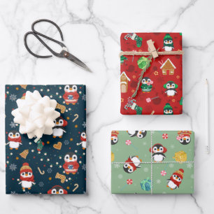 Feuille De Papier Cadeau Pingouins de Noël mignons