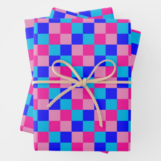 Feuille De Papier Cadeau Pink and Blue Checkered Print