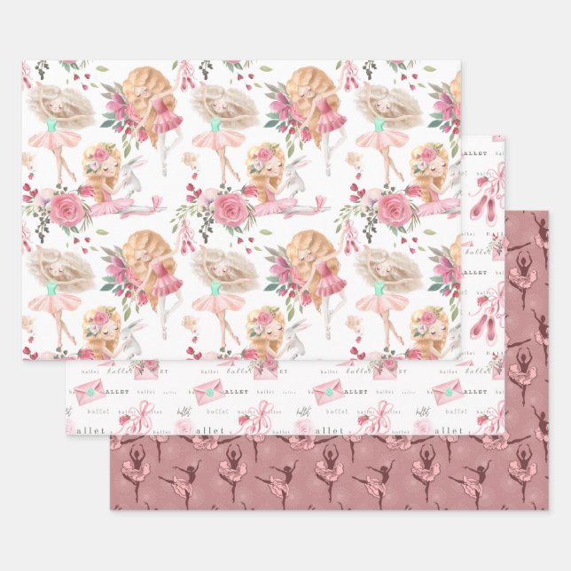 Feuille De Papier Cadeau Pink Ballet Dancer Wrapping Paper Sheets (Lot)
