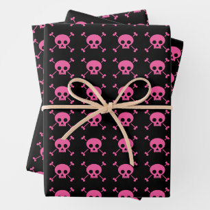 Feuille De Papier Cadeau Pink Black Crâne Motif Goth Girl