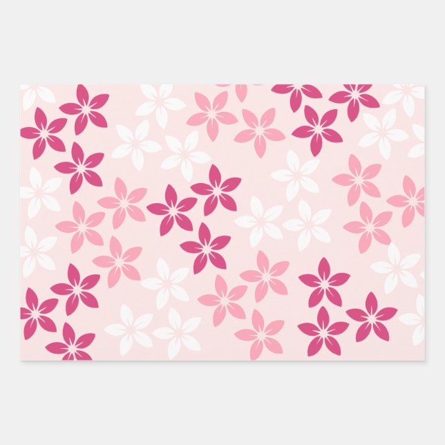 Feuille De Papier Cadeau Pink Blanc Jaune Purple Motif Floral (Devant)