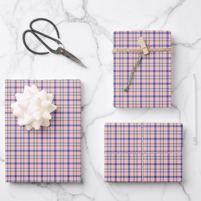 Feuille De Papier Cadeau Pink Blue Plaid Classic Pattern Retro (Recto)